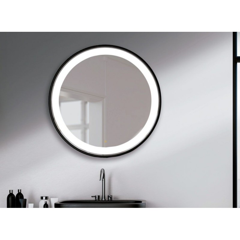 antivaho luz Neutra 4300K Espejo de baño Redondo con Marco Negro EMKE Espejo baño Redondo con luz diámetro 60cm Regulable Espejo baño con Interruptor táctil indicador de Temperatura Reloj 