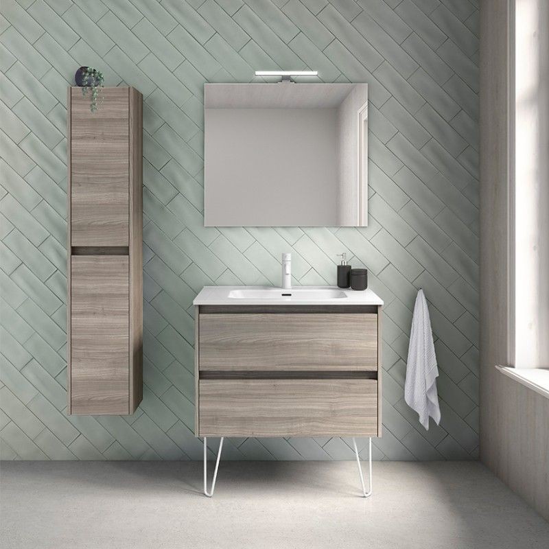 Conjunto de mueble de baño con patas 80 cm. con lavabo y espejo