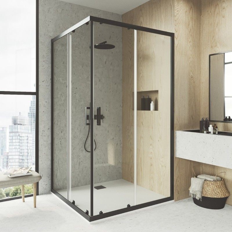 Mampara de bañera negra con puerta corredera rh2040n - Mamparas de ducha a  medida