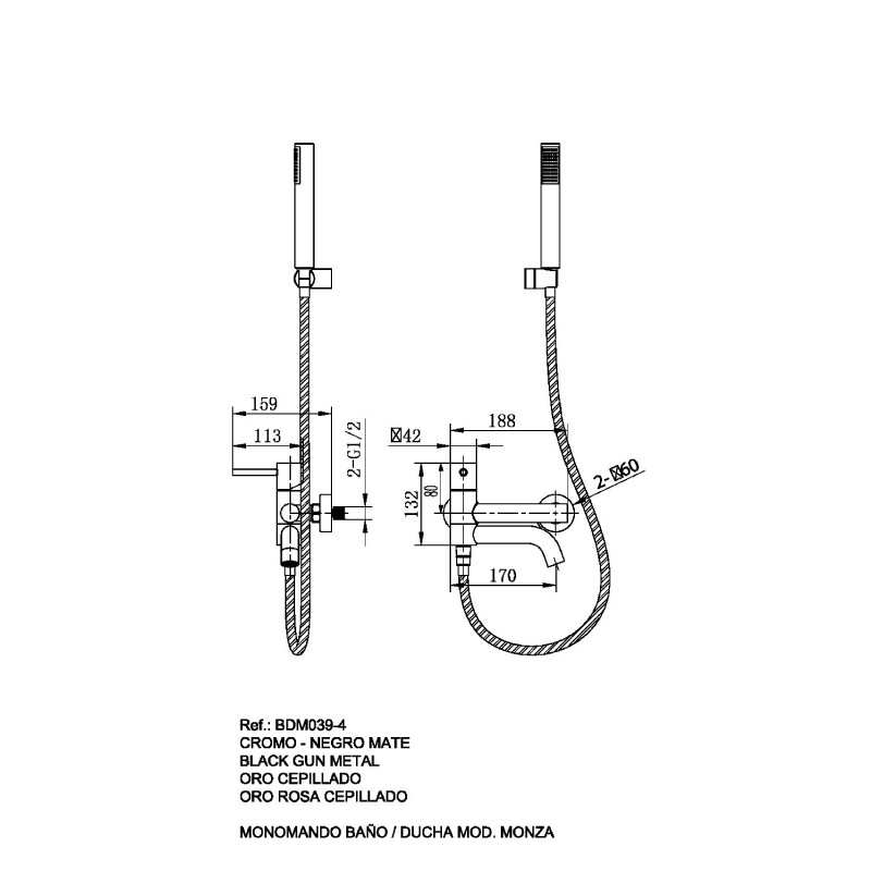Grifo para baño y ducha MONZA monomando BLACK GUN METAL