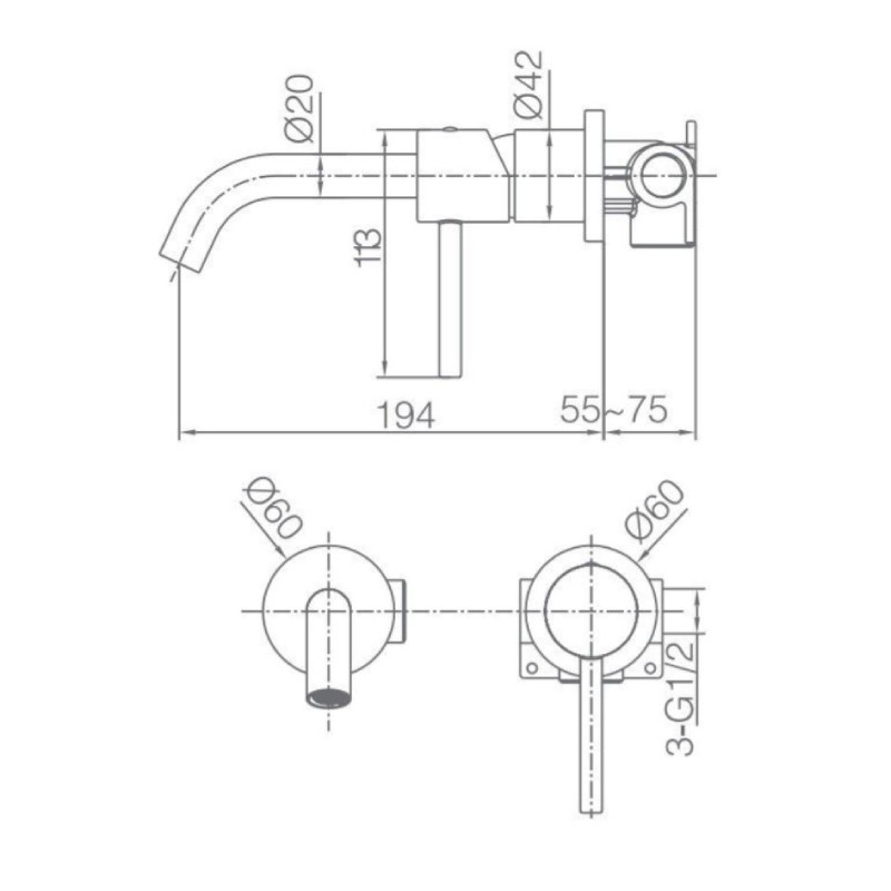 Grifo empotrado monomando para lavabo MONZA BLACK GUN METAL